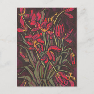 Dying Tulips Red Flowers Statement Floral Painting Postcard