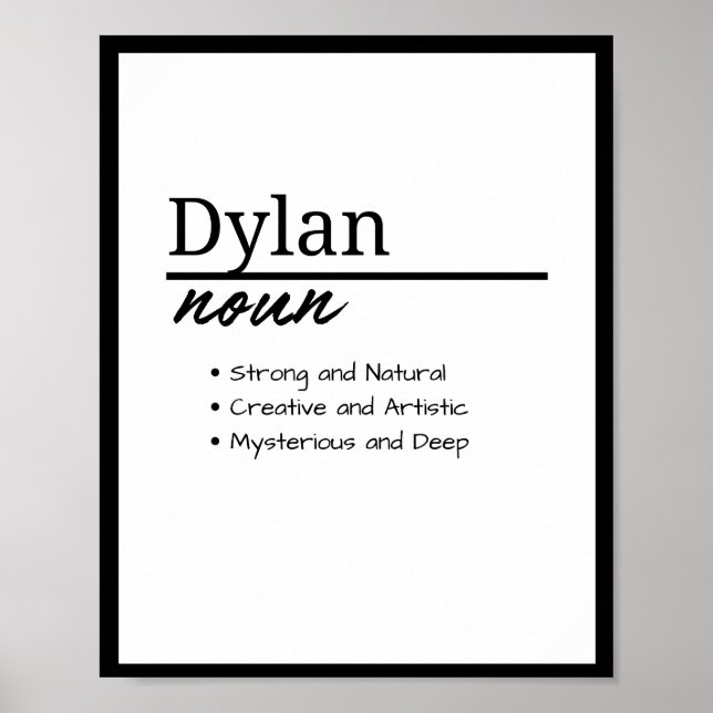 Dylan, Boy Personalised Name Definition Poster (Front)