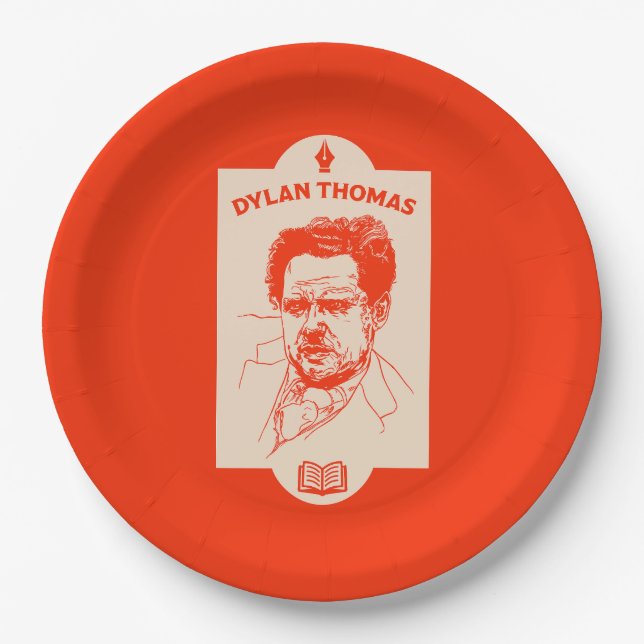 Dylan Thomas Welsh Poet Paper Plate (Front)