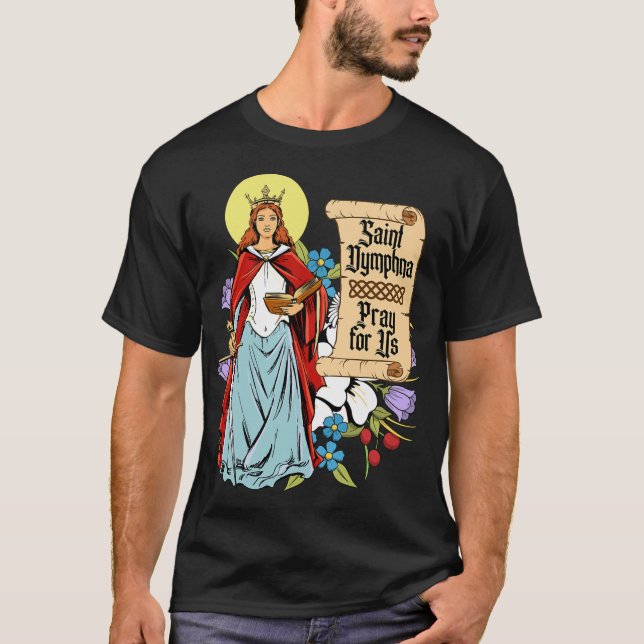 Dymphna Purity Lily Patron Saint Mental Health Cat T-Shirt (Front)