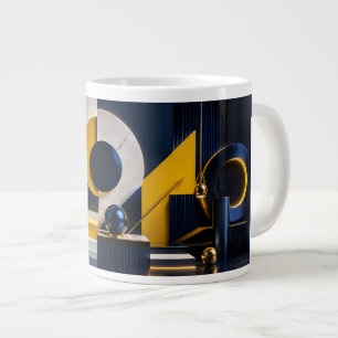 Dynamic Abstract Art with Navy, Gold, and Marble Large Coffee Mug