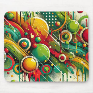 Dynamic Abstract Artwork with Colourful Circles Mouse Mat