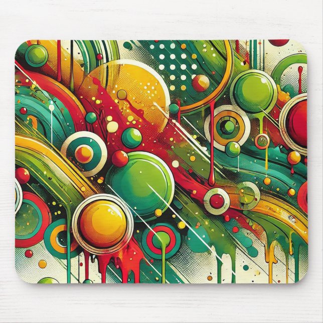 Dynamic Abstract Artwork with Colourful Circles Mouse Mat (Front)