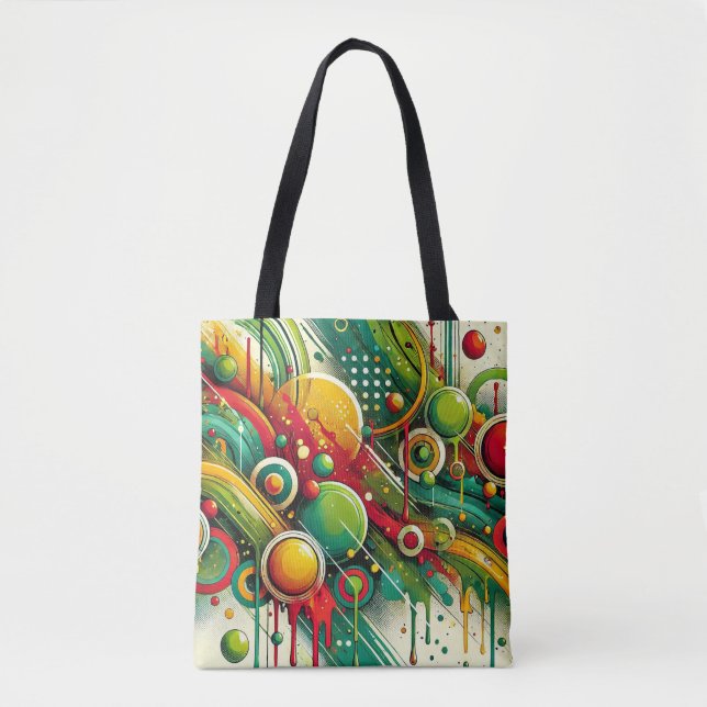 Dynamic Abstract Artwork with Colourful Circles Tote Bag (Front)