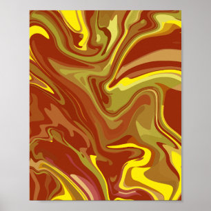 Dynamic Abstract Fluid Art with Warm Tones Poster