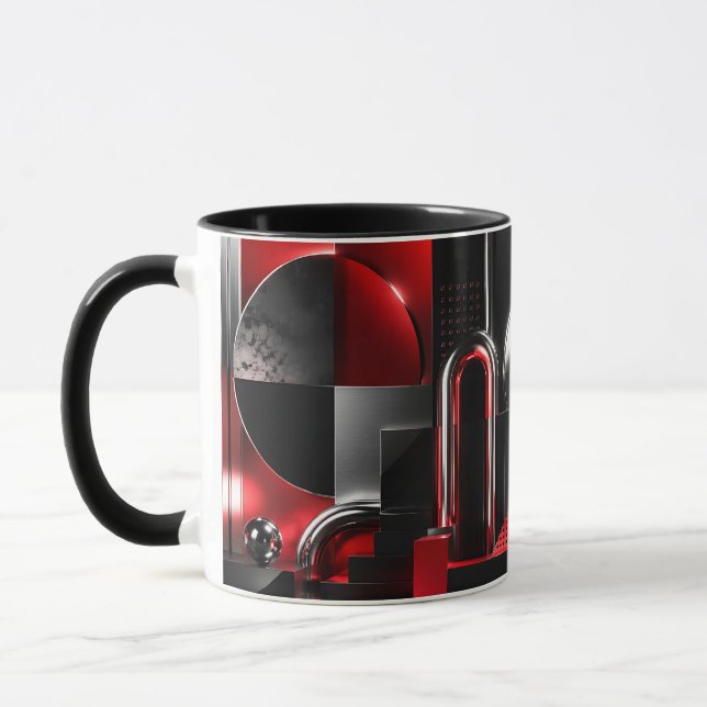 Dynamic Abstract Geometric Art Red And Black Gift Mug (Left)