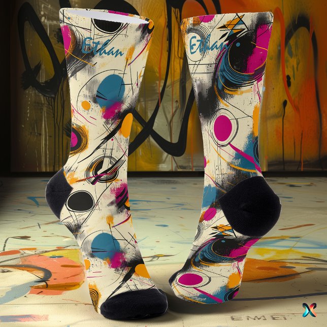 Dynamic Abstract Socks in Magenta, Teal, & Orange (Creator Uploaded)