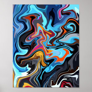 Dynamic Abstract Swirls with Blue, Orange, & Black Poster
