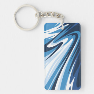 Dynamic Abstract Wave in Blue Hues Key Ring