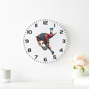 Dynamic American Football Player Touchdown  Large Clock