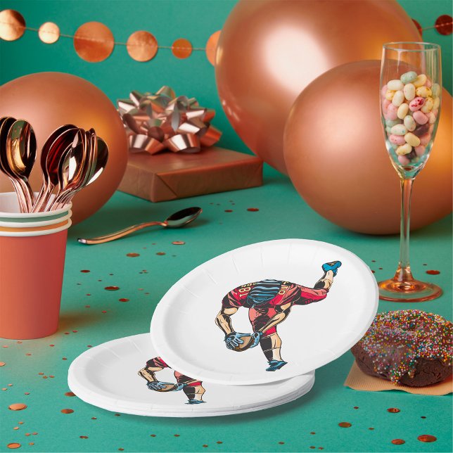 Dynamic American Football Player Touchdown  Paper Plate (Creator Uploaded)