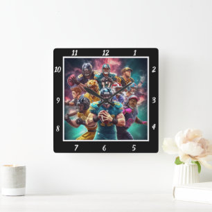 Dynamic American Football Team Sports Square Wall Clock