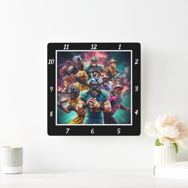 Dynamic American Football Team Sports Square Wall Clock (Home)