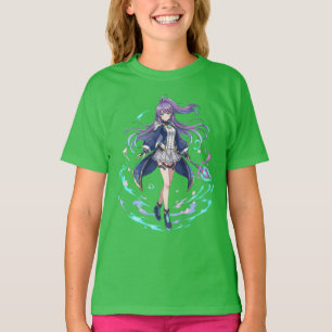Dynamic Anime Hero Girl Purple Fantasy Kids' T-Shirt