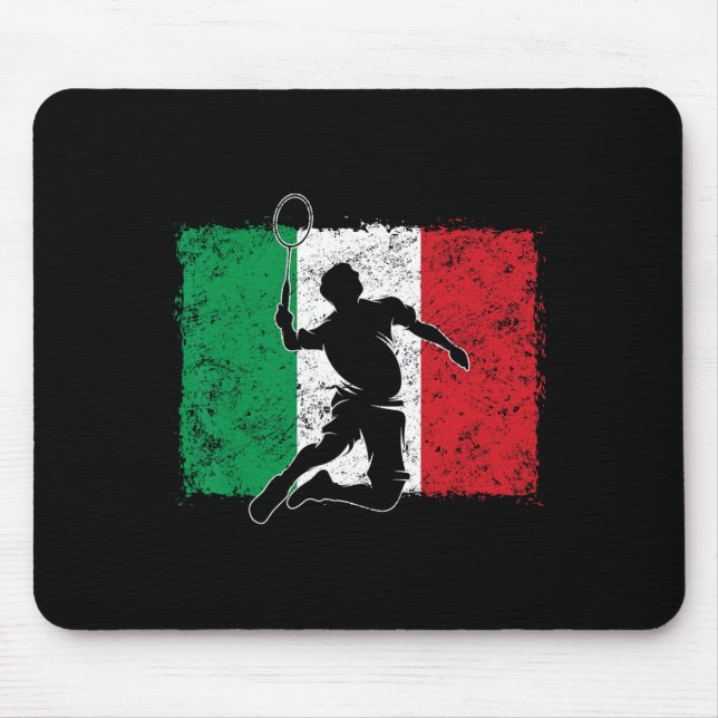 Dynamic Badminton Player Italian Flag Leap  Mouse Mat (Front)