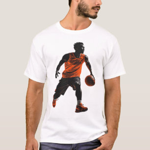 Dynamic Basketball Player Action Graphic - Orange  T-Shirt