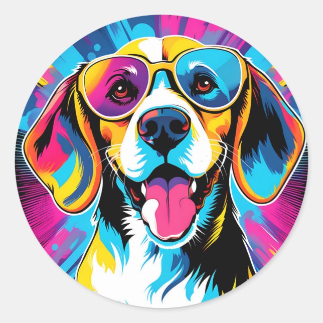 Dynamic Beagle Dog Classic Round Sticker (Front)