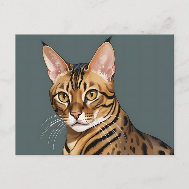 Dynamic Bengal Cat Portrait with Distinctive Spots Postcard (Front)