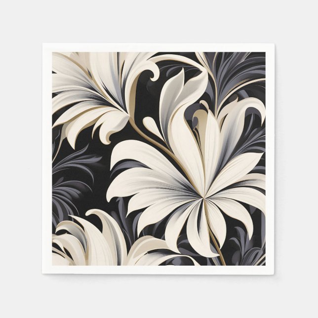 Dynamic Black And White Botanical Pattern Napkin (Front)