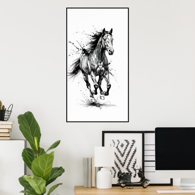 Dynamic Black and White Horse Poster (Home Office)