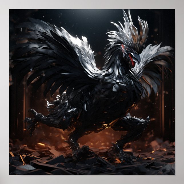 Dynamic Black Game Rooster Poster - Powerful and D (Front)