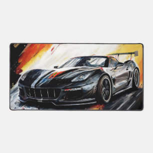 Dynamic Black Race Car Abstract Painterly Desk Mat