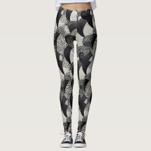 Dynamic Black White - Geometric Organic Flow Leggings