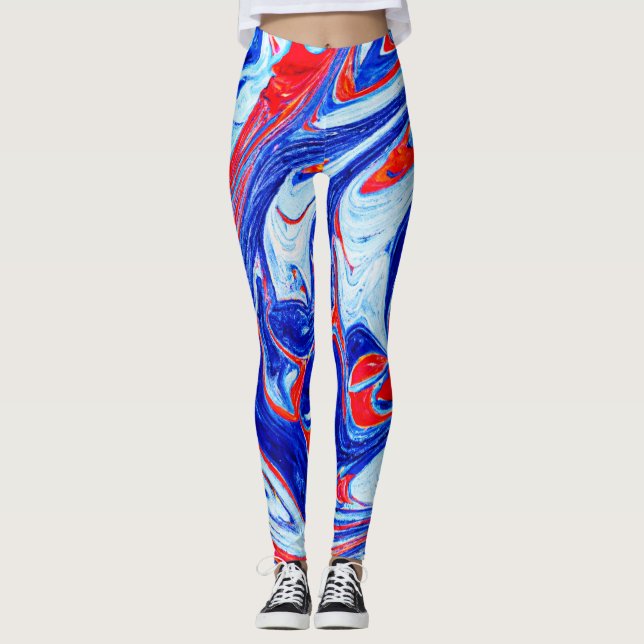 Dynamic Blue Abstract Pattern Design Leggings (Front)