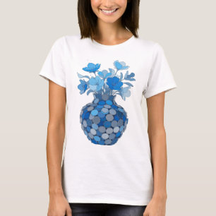 Dynamic Blue BLUE FLORAL VASE Text Design T-Shirt
