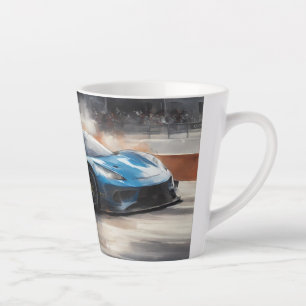 Dynamic Blue Urban Race Scene Latte Mug