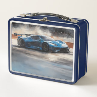 Dynamic Blue Urban Race Scene Metal Lunch Box