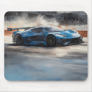 Dynamic Blue Urban Race Scene Mouse Mat