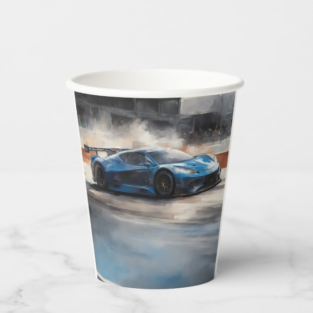 Dynamic Blue Urban Race Scene Paper Cups (Front)