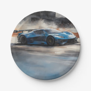 Dynamic Blue Urban Race Scene Paper Plate