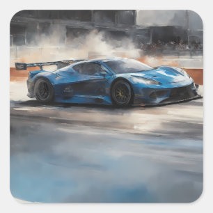 Dynamic Blue Urban Race Scene Square Sticker