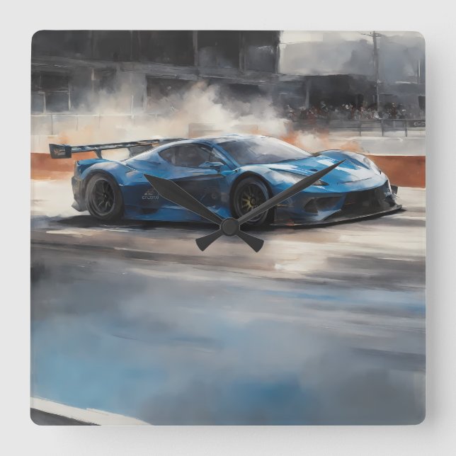 Dynamic Blue Urban Race Scene Square Wall Clock (Front)
