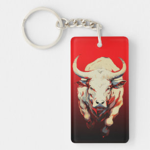 Dynamic Bull in Fiery Motion Key Ring