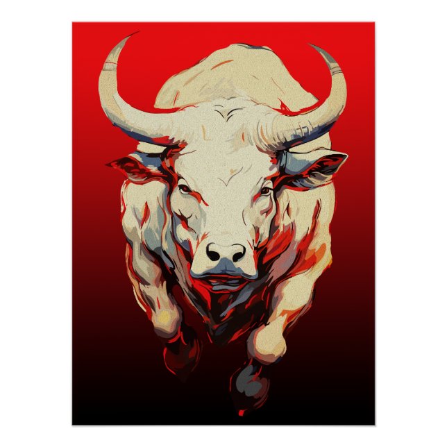 Dynamic Bull in Fiery Motion Poster (Front)