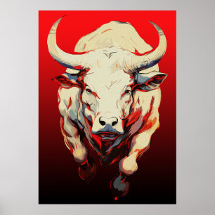 Dynamic Bull in Fiery Motion Poster