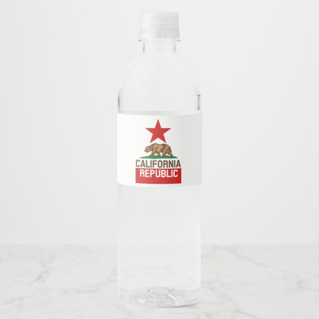 Dynamic California State Flag Graphic on a Water Bottle Label (Front)