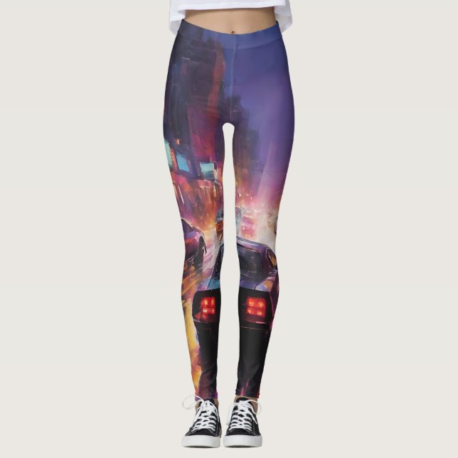 Dynamic Cityscape Racing  Leggings (Front)