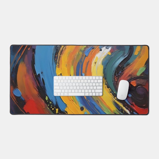 Dynamic Colourful Abstract Impasto Oil Painting Desk Mat (Keyboard & Mouse)