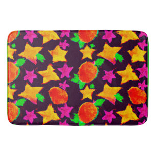 Dynamic Colourful Fruits and Stars Pattern Art Bath Mat
