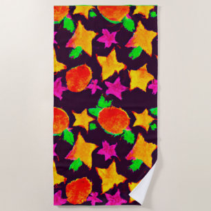 Dynamic Colourful Fruits and Stars Pattern Art Beach Towel