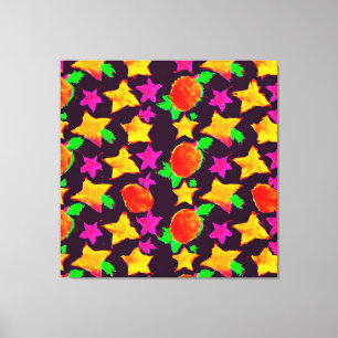Dynamic Colourful Fruits and Stars Pattern Art Canvas Print