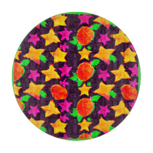 Dynamic Colourful Fruits and Stars Pattern Art Cutting Board