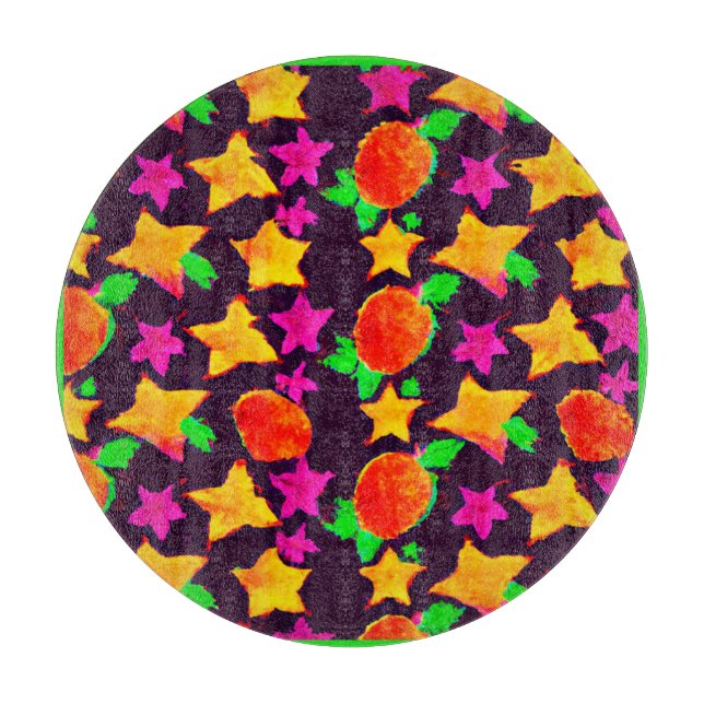 Dynamic Colourful Fruits and Stars Pattern Art Cutting Board (Front)