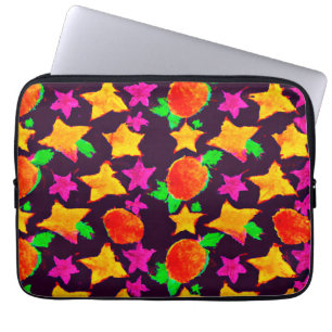 Dynamic Colourful Fruits and Stars Pattern Art Laptop Sleeve