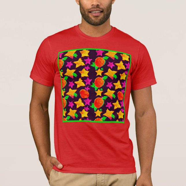 Dynamic Colourful Stars Pattern Art T-Shirt (Front)