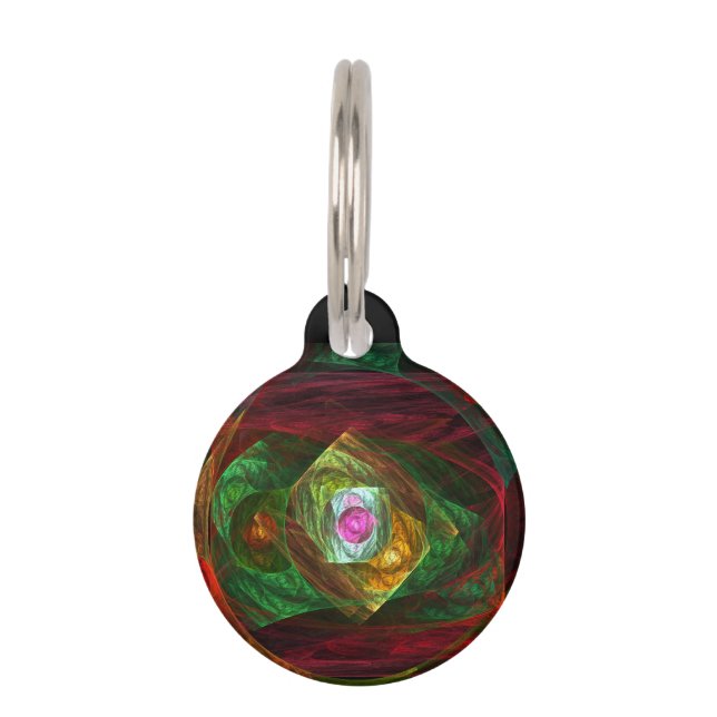 Dynamic Connections Abstract Art Round Pet Tag (Front)